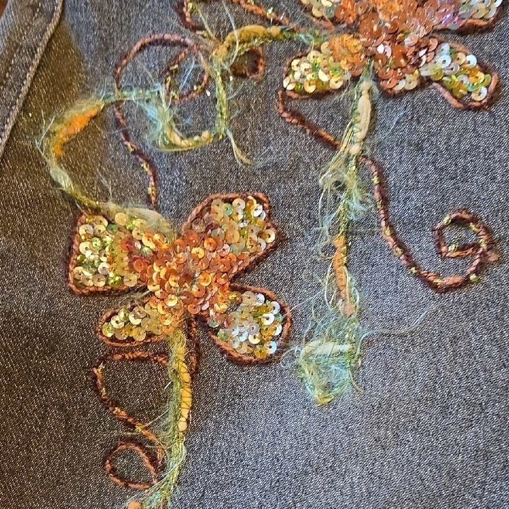 Floral Embroidered Boot Cut Jeans Sz Lg W 28 Inseam 28 - Picture 4 of 9